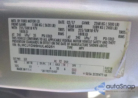 2017 Lincoln Mkc Premiere from USA, damaged, VIN 5LMCJ1D95HUL40251